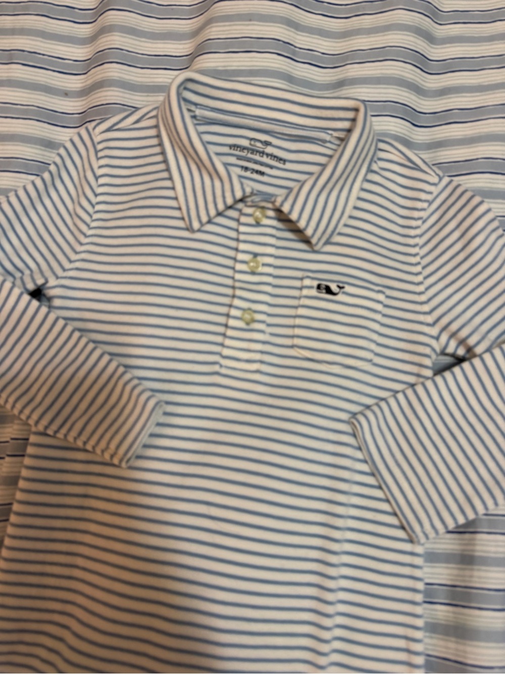Vineyard Vines Light Blue & White Striped Long-Sleeve Polo